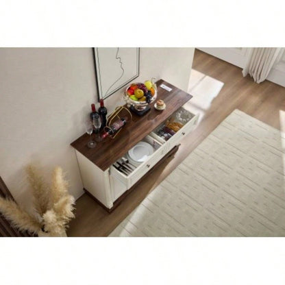 Farmhouse Style Kitchen Storage Cabinet, Large Wall Cabinet with Drawers and Doors in Roman Column Shape, Wooden Coffee Bar, Wine Cooler Living Room Hallway