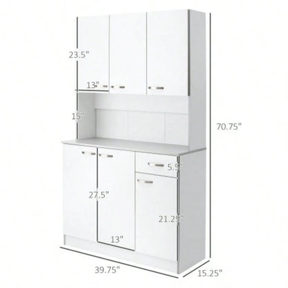 HomCom 71 Modern Freestanding Kitchen Buffet Hutch With Server and Storage