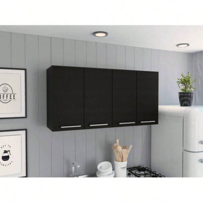 Stockton Rectangle Four Swing Doors Wall Cabinet Black Wengue