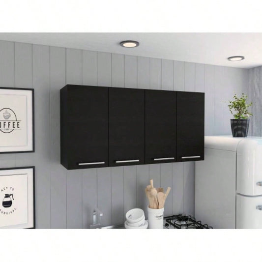 Stockton Rectangle Four Swing Doors Wall Cabinet Black Wengue
