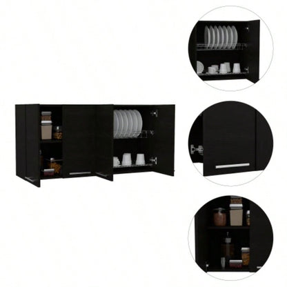 Stockton Rectangle Four Swing Doors Wall Cabinet Black Wengue