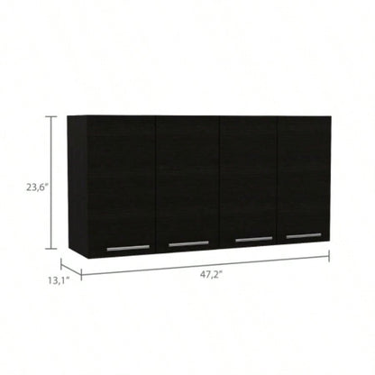 Stockton Rectangle Four Swing Doors Wall Cabinet Black Wengue