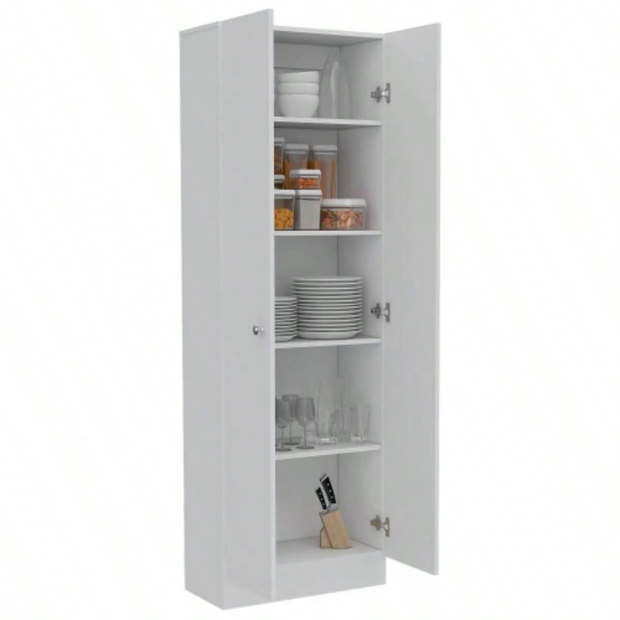 Multistorage Pantry Cabinet, Five Shelves, Double Door Cabinet - White