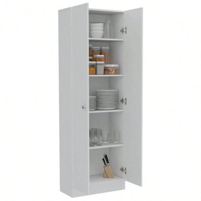 Multistorage Pantry Cabinet, Five Shelves, Double Door Cabinet - White