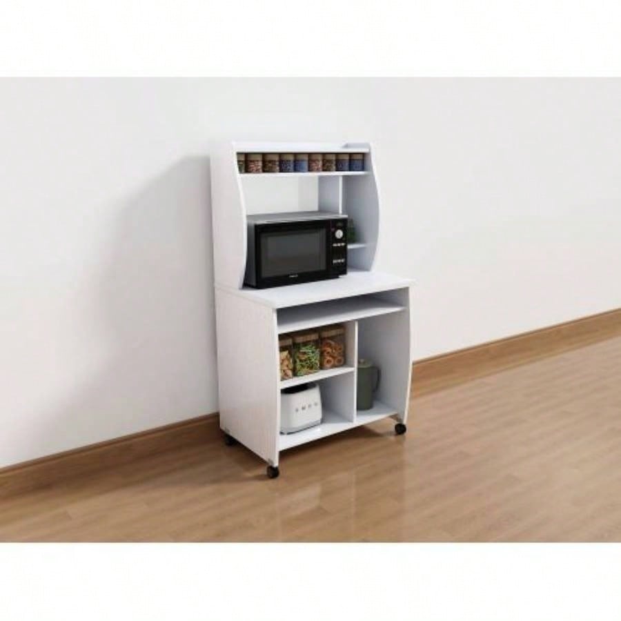 Microwave cart computer cart utility cart with hutch shelves spice rack mobile on locking castors white