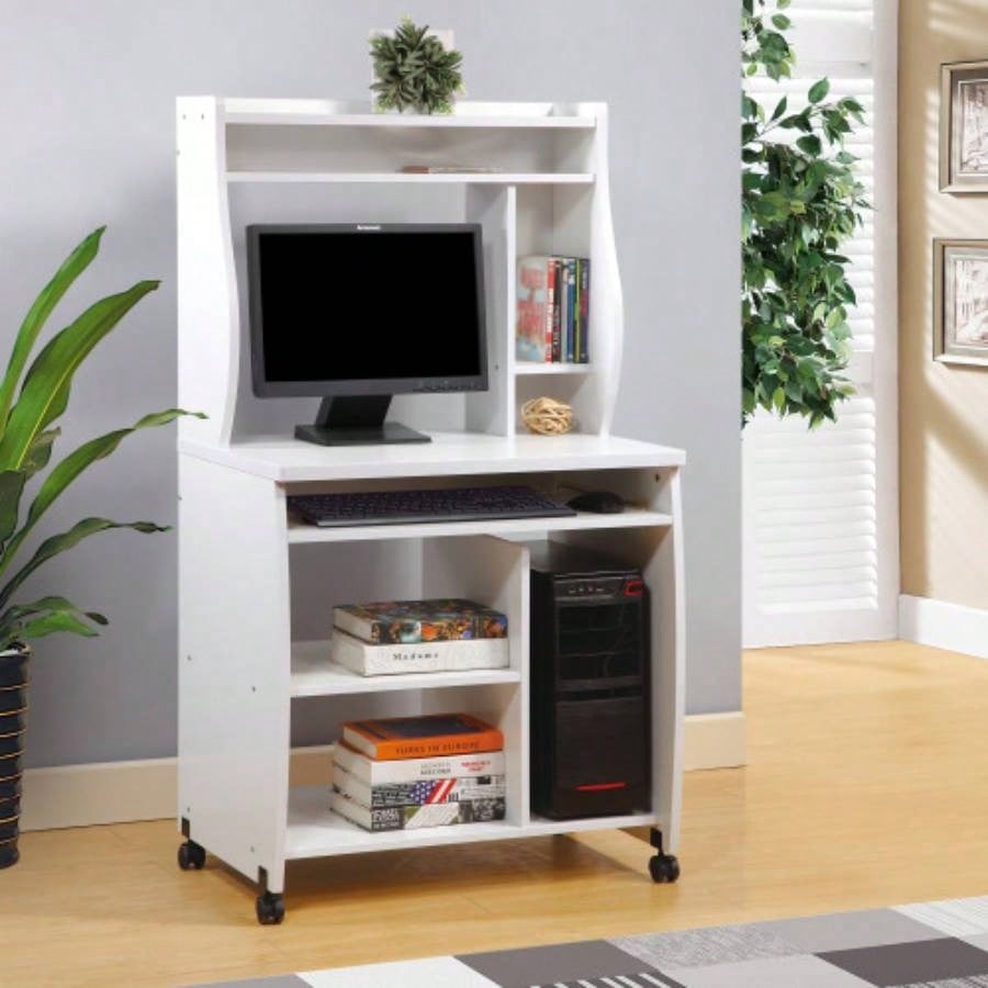 Microwave cart computer cart utility cart with hutch shelves spice rack mobile on locking castors white