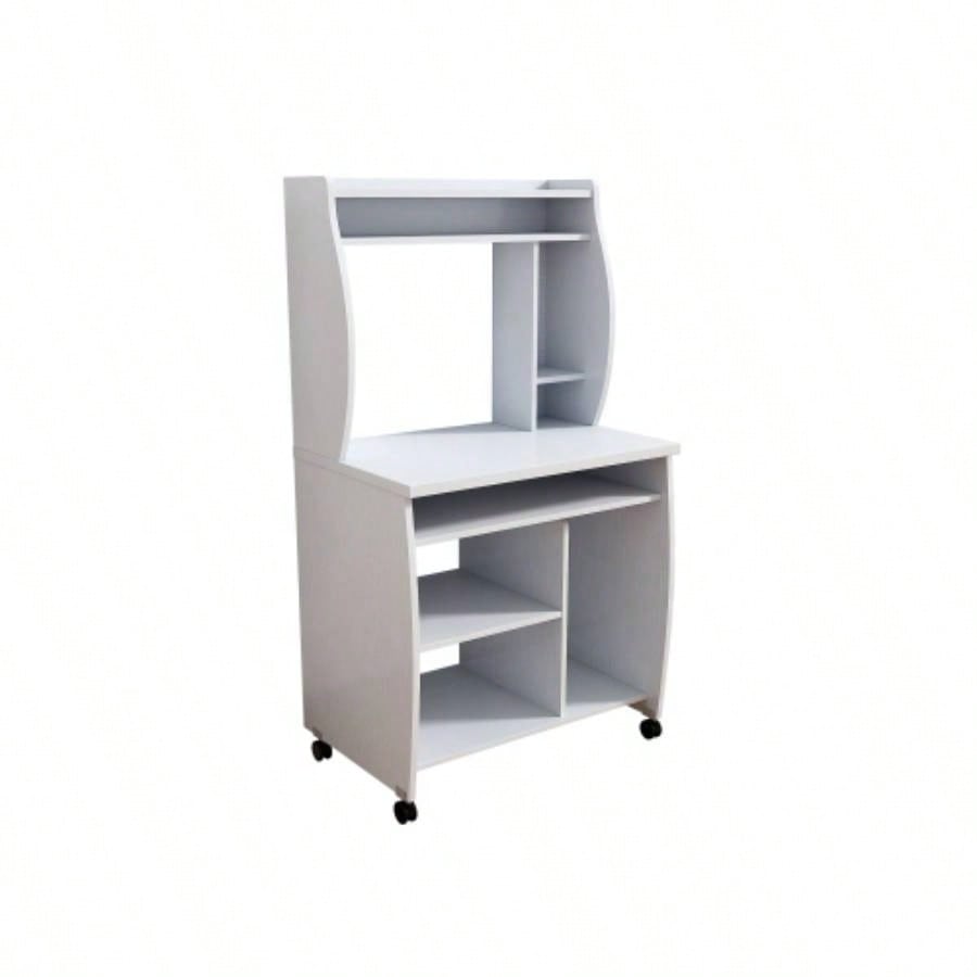 Microwave cart computer cart utility cart with hutch shelves spice rack mobile on locking castors white