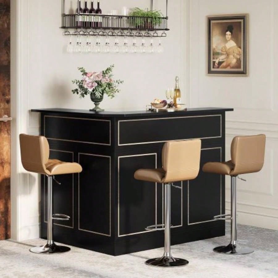 51.2 L - Shaped Home Bar Cabinet with Stemware Racks, 4 - Tier Corner Bar Unit, Modern Liquor Wine Bar Table Reception Desk Home Pub, Black