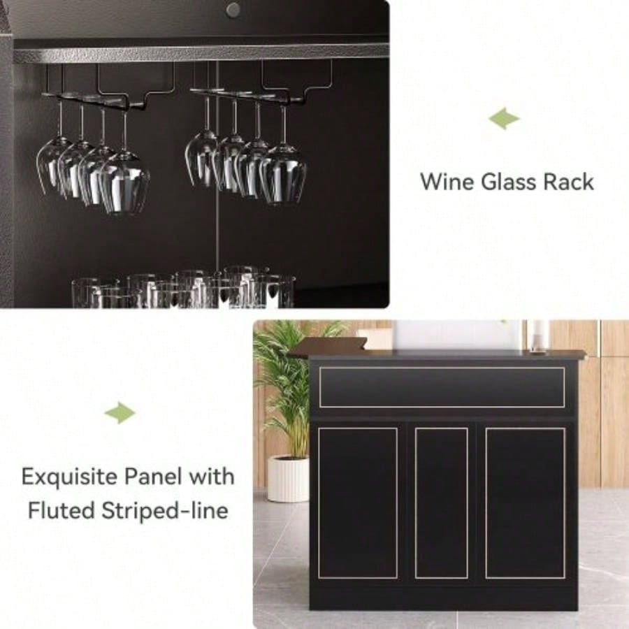 51.2 L - Shaped Home Bar Cabinet with Stemware Racks, 4 - Tier Corner Bar Unit, Modern Liquor Wine Bar Table Reception Desk Home Pub, Black
