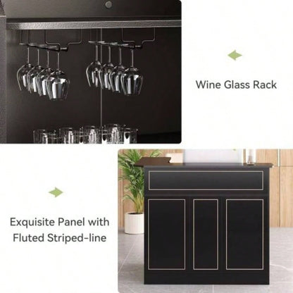 51.2 L - Shaped Home Bar Cabinet with Stemware Racks, 4 - Tier Corner Bar Unit, Modern Liquor Wine Bar Table Reception Desk Home Pub, Black