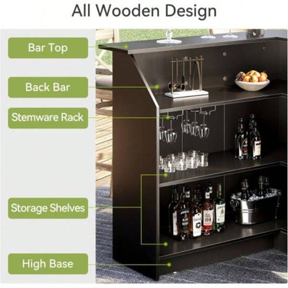51.2 L - Shaped Home Bar Cabinet with Stemware Racks, 4 - Tier Corner Bar Unit, Modern Liquor Wine Bar Table Reception Desk Home Pub, Black