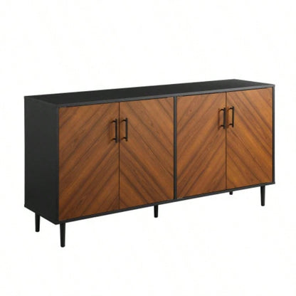 Mid - Modern Faux - Bookmatch Door Buffet - Acorn Bookmatch/ Solid Black