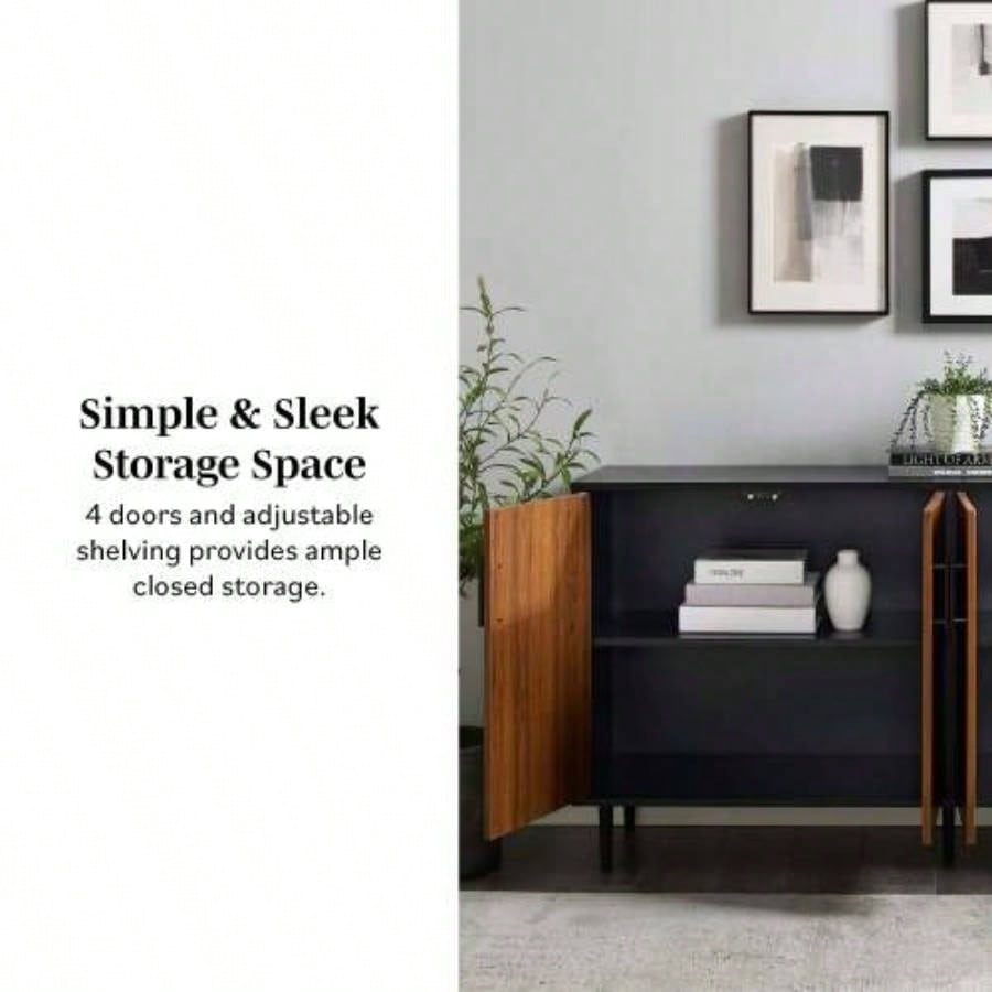 Mid - Modern Faux - Bookmatch Door Buffet - Acorn Bookmatch/ Solid Black