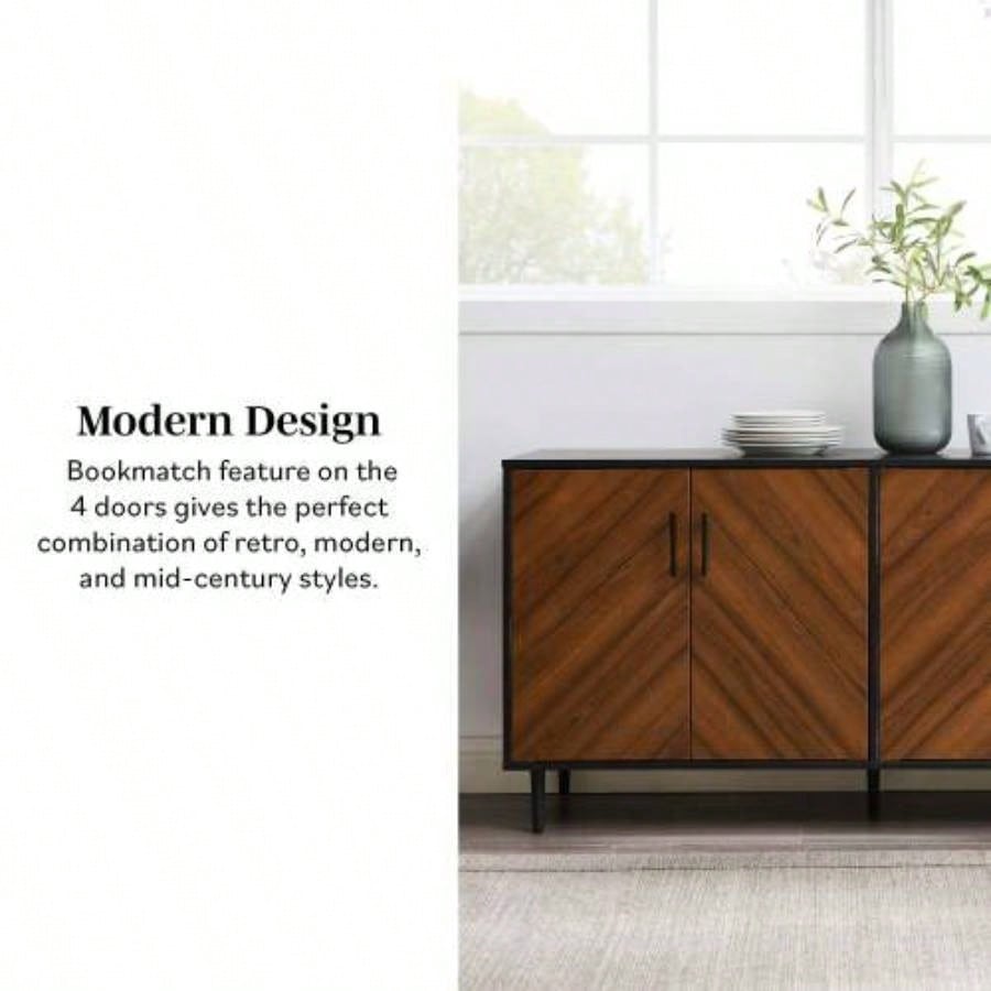 Mid - Modern Faux - Bookmatch Door Buffet - Acorn Bookmatch/ Solid Black