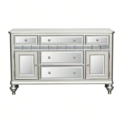 Sparkling Silver Mirrored 1pc Server of 5x Drawers 2x Cabinets Ultra - Modern Style Dining Room
