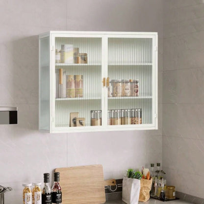 27.56Glass Doors Modern Two - door Wall Cabinet with Featuring Three - tier Storage Entryway Living Room Bathroom Dining Room, White