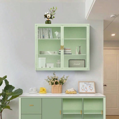 27.56Glass Doors Modern Two - door Wall Cabinet with Featuring Three - tier Storage Entryway Living Room Bathroom Dining Room, Mint Green