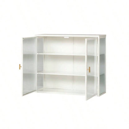 27.56Glass Doors Modern Two - door Wall Cabinet with Featuring Three - tier Storage Entryway Living Room Bathroom Dining Room, White