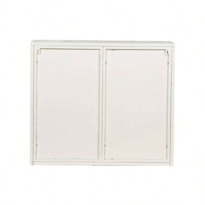 27.56Glass Doors Modern Two - door Wall Cabinet with Featuring Three - tier Storage Entryway Living Room Bathroom Dining Room, White