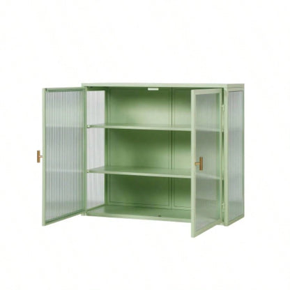 27.56Glass Doors Modern Two - door Wall Cabinet with Featuring Three - tier Storage Entryway Living Room Bathroom Dining Room, Mint Green