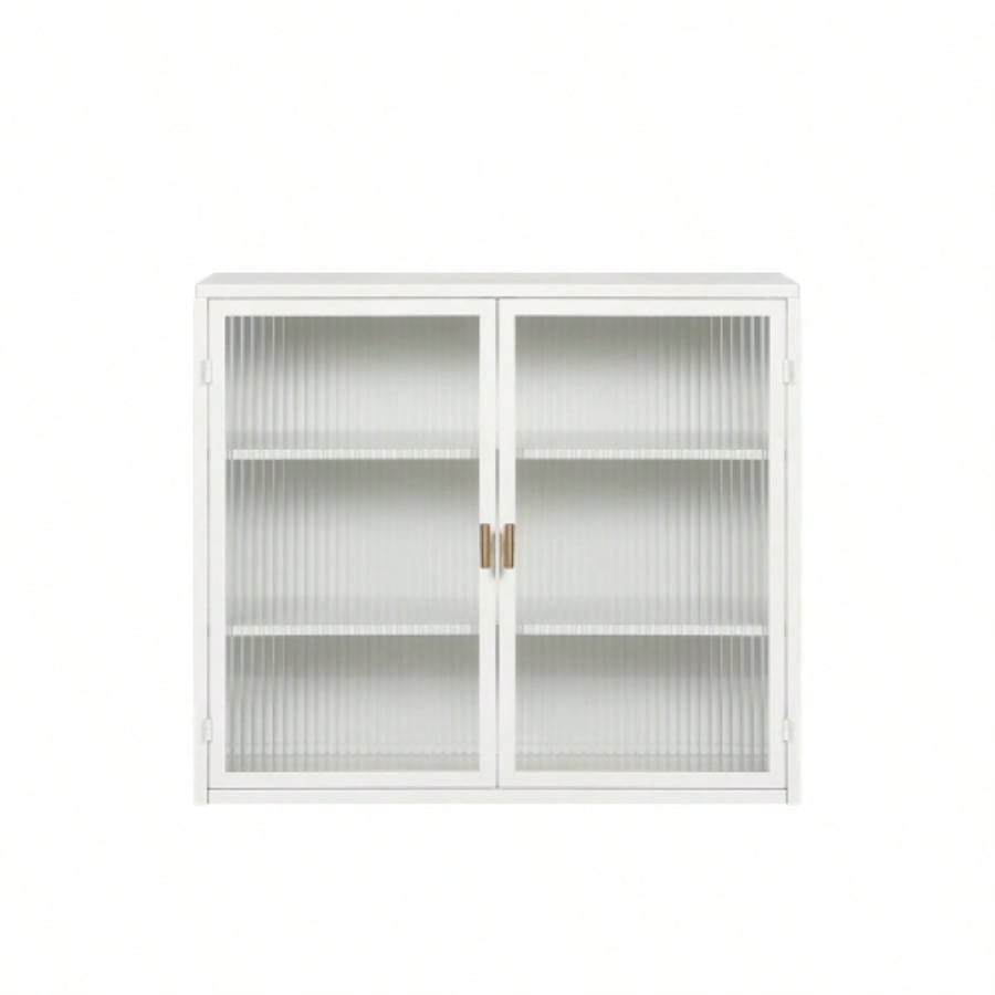 27.56Glass Doors Modern Two - door Wall Cabinet with Featuring Three - tier Storage Entryway Living Room Bathroom Dining Room, White