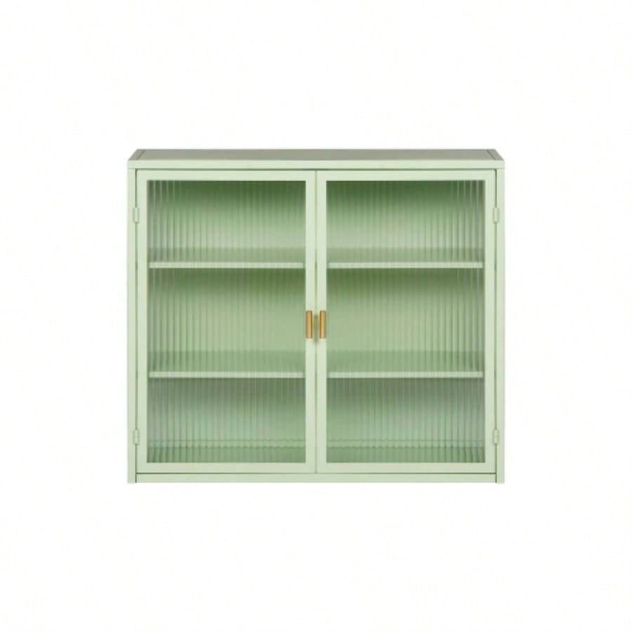 27.56Glass Doors Modern Two - door Wall Cabinet with Featuring Three - tier Storage Entryway Living Room Bathroom Dining Room, Mint Green