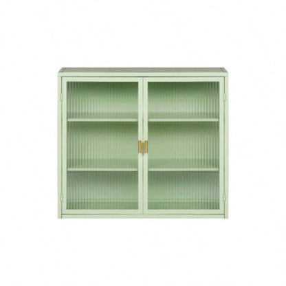 27.56Glass Doors Modern Two - door Wall Cabinet with Featuring Three - tier Storage Entryway Living Room Bathroom Dining Room, Mint Green