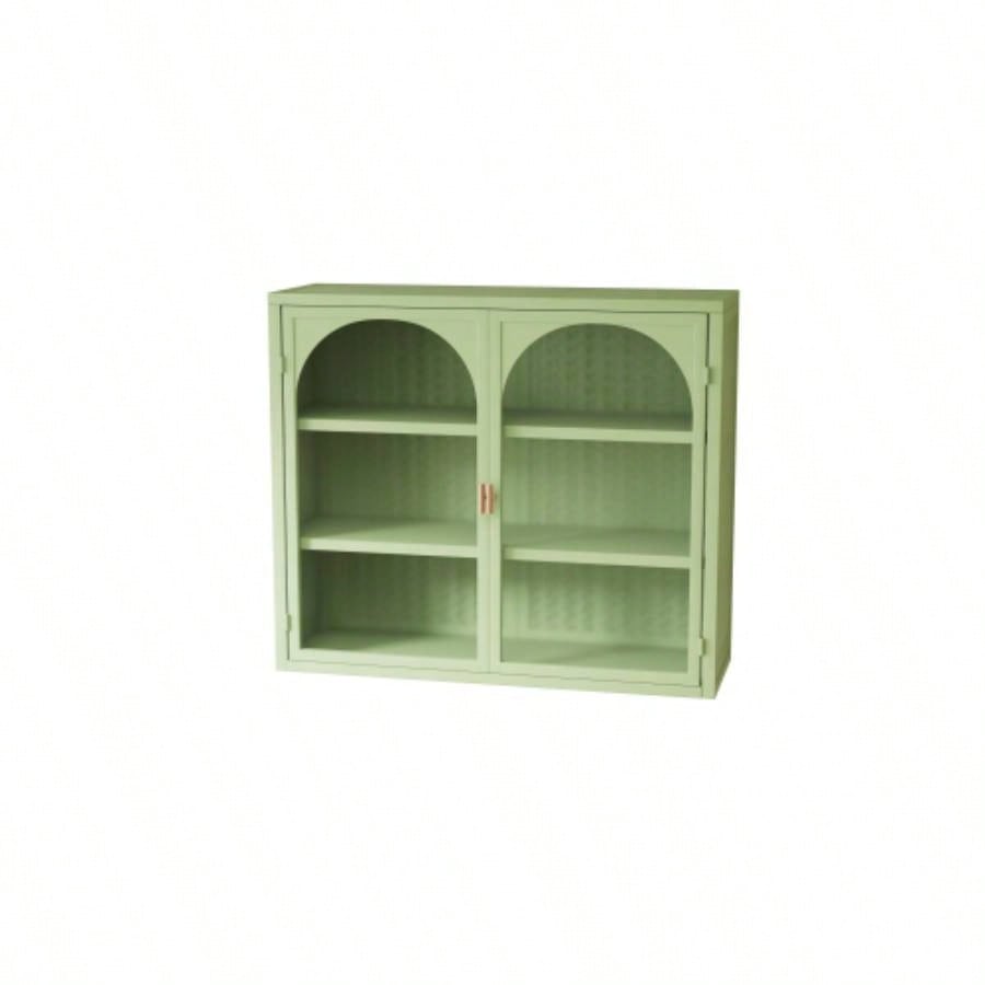 27.56Glass Doors Modern Two - door Wall Cabinet with Featuring Three - tier Storage Entryway Living Room Bathroom Dining Room, Wall Cabinet with Characteristic Woven Pattern, Green