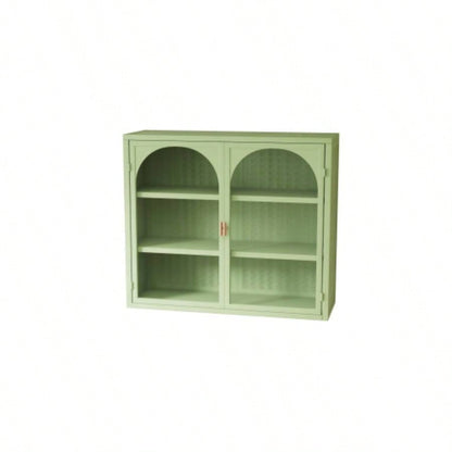 27.56Glass Doors Modern Two - door Wall Cabinet with Featuring Three - tier Storage Entryway Living Room Bathroom Dining Room, Wall Cabinet with Characteristic Woven Pattern, Green