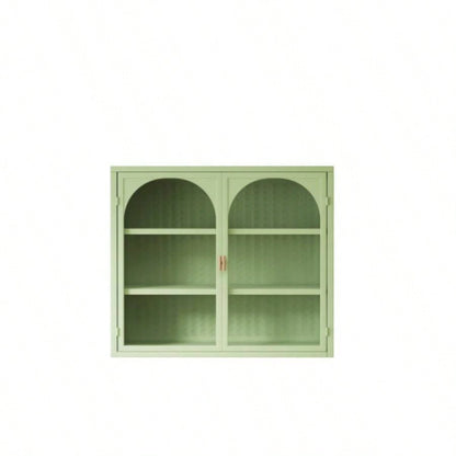 27.56Glass Doors Modern Two - door Wall Cabinet with Featuring Three - tier Storage Entryway Living Room Bathroom Dining Room, Wall Cabinet with Characteristic Woven Pattern, Green