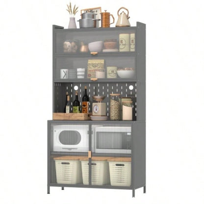73 Tall Kitchen Pantry Cabinet, 6 Level Flip Door with Pegboard Spacious, Adjustable Stylish Metal Pantry Storage Cabinet, Anti - Tip Design Hutch Kitchen, Dining Room, Living Room