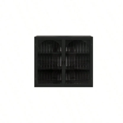 27.56Glass Doors Modern Two - door Wall Cabinet with Featuring Three - tier Storage Entryway Living Room Bathroom Dining Room, Wall Cabinet with Characteristic Woven Pattern, Black