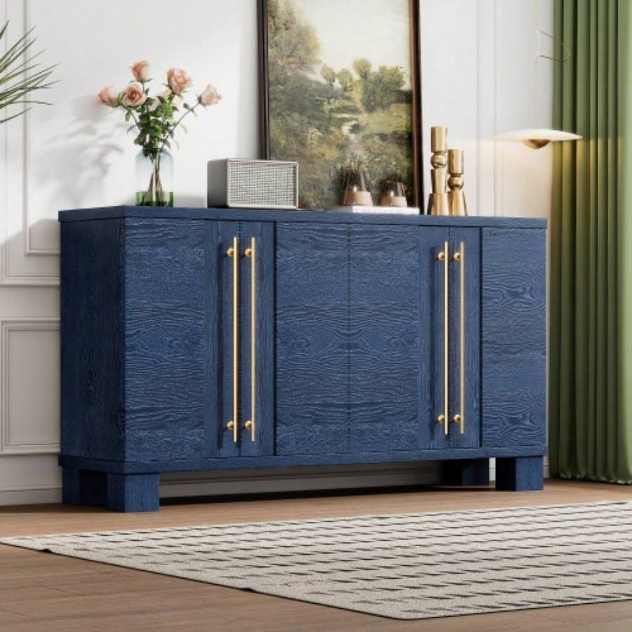 TREXM Sideboard Buffet Cabinet with Storage, Wood Sideboard with Adjustable Shelves and Gold Handles Kitchen, Dining Room and Living Room Antique Navy