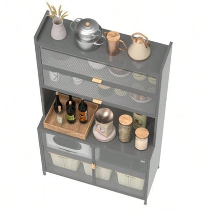 73 Tall Kitchen Pantry Cabinet, 6 Level Flip Door with Pegboard Spacious, Adjustable Stylish Metal Pantry Storage Cabinet, Anti - Tip Design Hutch Kitchen, Dining Room, Living Room