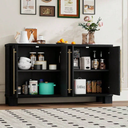 TREXM Sideboard Buffet Cabinet with Storage, Wood Sideboard with Adjustable Shelves and Gold Handles Kitchen, Dining Room and Living Room Black