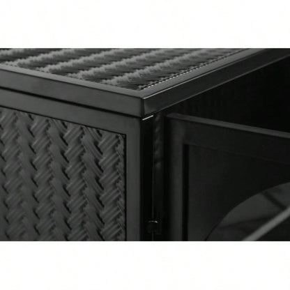 27.56Glass Doors Modern Two - door Wall Cabinet with Featuring Three - tier Storage Entryway Living Room Bathroom Dining Room, Wall Cabinet with Characteristic Woven Pattern, Black