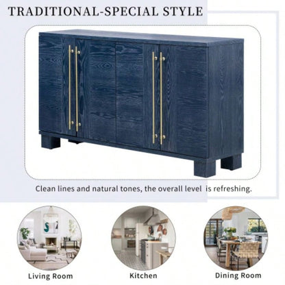 TREXM Sideboard Buffet Cabinet with Storage, Wood Sideboard with Adjustable Shelves and Gold Handles Kitchen, Dining Room and Living Room Antique Navy
