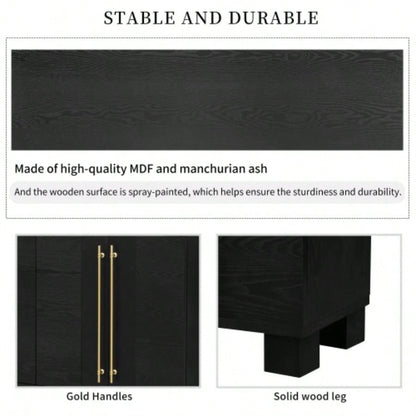 TREXM Sideboard Buffet Cabinet with Storage, Wood Sideboard with Adjustable Shelves and Gold Handles Kitchen, Dining Room and Living Room Black