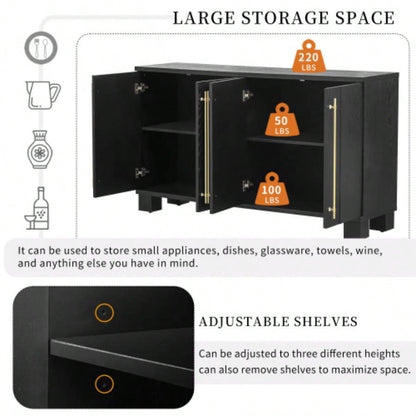 TREXM Sideboard Buffet Cabinet with Storage, Wood Sideboard with Adjustable Shelves and Gold Handles Kitchen, Dining Room and Living Room Black