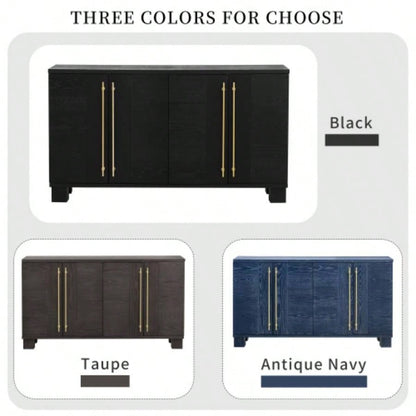 TREXM Sideboard Buffet Cabinet with Storage, Wood Sideboard with Adjustable Shelves and Gold Handles Kitchen, Dining Room and Living Room Black