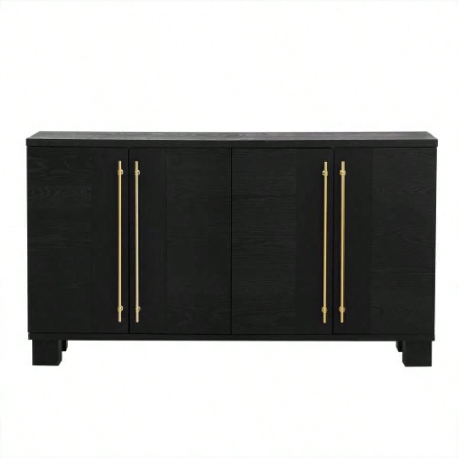 TREXM Sideboard Buffet Cabinet with Storage, Wood Sideboard with Adjustable Shelves and Gold Handles Kitchen, Dining Room and Living Room Black