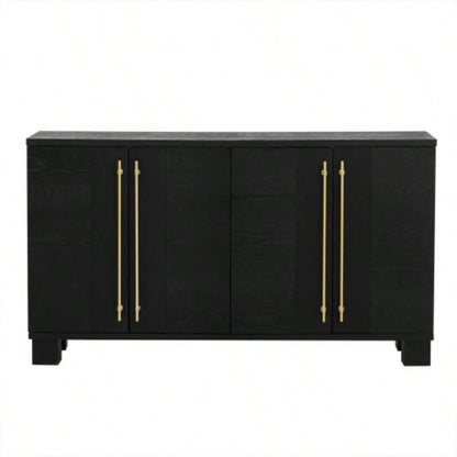 TREXM Sideboard Buffet Cabinet with Storage, Wood Sideboard with Adjustable Shelves and Gold Handles Kitchen, Dining Room and Living Room Black