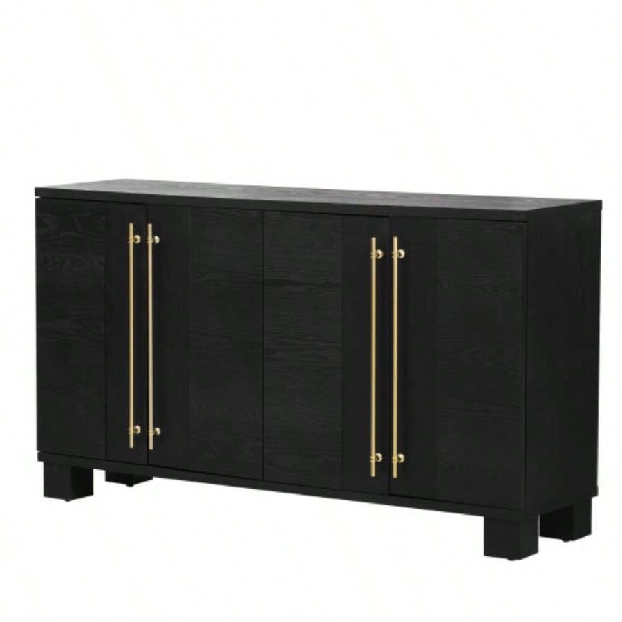 TREXM Sideboard Buffet Cabinet with Storage, Wood Sideboard with Adjustable Shelves and Gold Handles Kitchen, Dining Room and Living Room Black