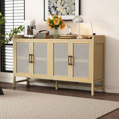 TREXM Sideboard Rustic Buffet Cabinet, sideboard cabinet with Decorative Rattan Doors, Buffet Cabinet with Storage Entryway Dining Room Kitchen Living Room, Natural