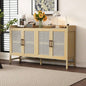 TREXM Sideboard Rustic Buffet Cabinet, sideboard cabinet with Decorative Rattan Doors, Buffet Cabinet with Storage Entryway Dining Room Kitchen Living Room, Natural