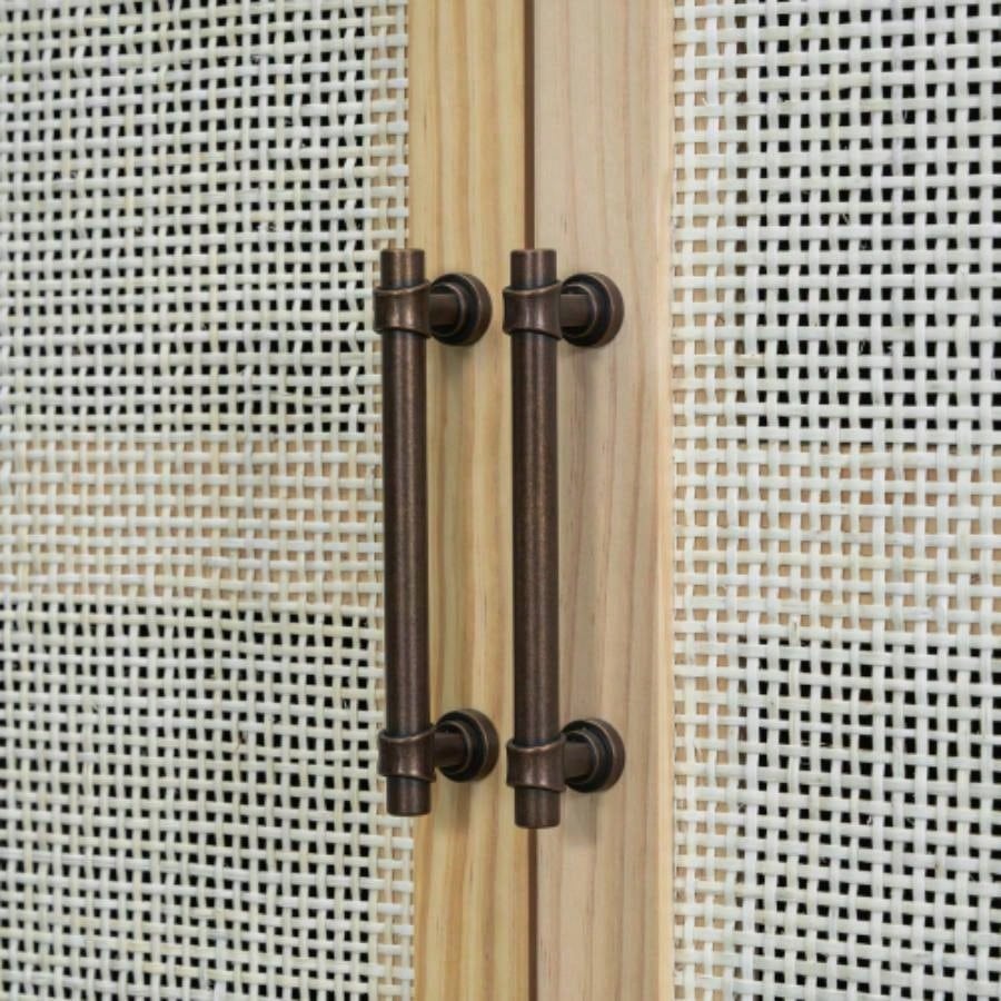 TREXM Sideboard Rustic Buffet Cabinet, sideboard cabinet with Decorative Rattan Doors, Buffet Cabinet with Storage Entryway Dining Room Kitchen Living Room, Black+Natural