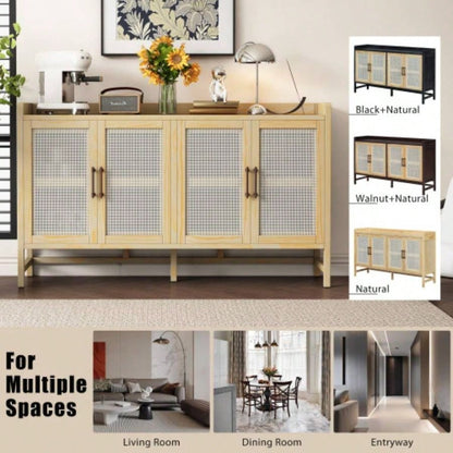 TREXM Sideboard Rustic Buffet Cabinet, sideboard cabinet with Decorative Rattan Doors, Buffet Cabinet with Storage Entryway Dining Room Kitchen Living Room, Natural