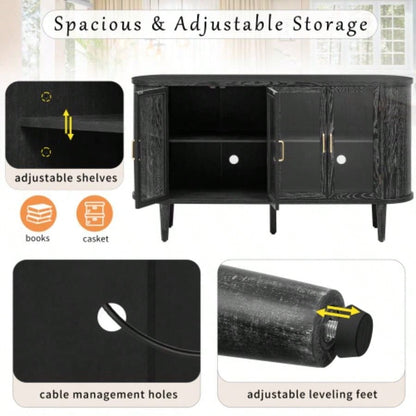 TREXM Farmhouse Sideboard Cabinet with Storage, Wood Buffet Cabinet with Glass Doors and Adjustable Shelves Kitchen, Dining Room and Living Room Black