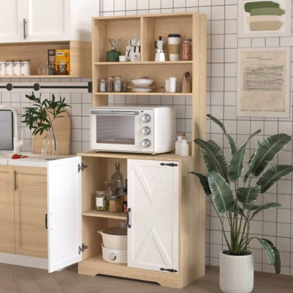 Pantry Cabinet with 2 Doors, 3 - Tier Modern Kitchen Cabinet with Shelves, Freestanding Larder Cupboard, Kitchen Pantry Storage Cabinet Kitchen, Dining Room