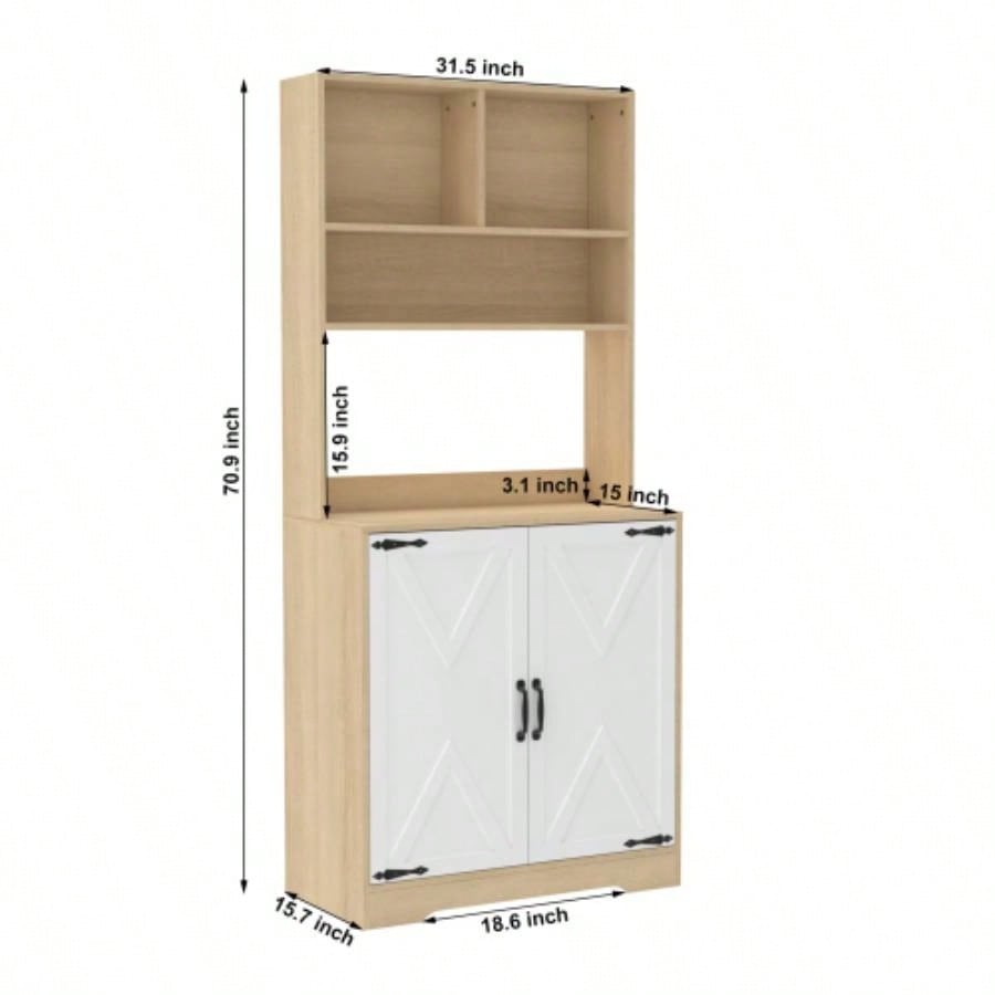 Pantry Cabinet with 2 Doors, 3 - Tier Modern Kitchen Cabinet with Shelves, Freestanding Larder Cupboard, Kitchen Pantry Storage Cabinet Kitchen, Dining Room